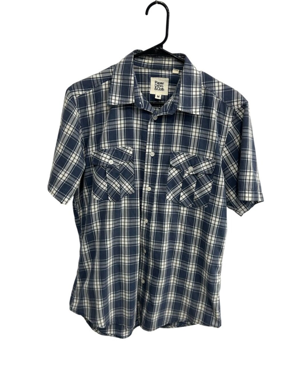 Paper Denim & Cloth Medium Blue Plaid Short Sleeve Button Up Shirt Retro